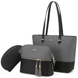 Produktbild: LOVEVOOK Handtasche Damen Schultertasche Handtaschen Tragetasche Damen Groß Designer Elegant Umhängetasche Henkeltasche Set 3-teiliges Set (B-grau schwarz)