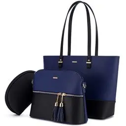 Produktbild: LOVEVOOK Handtasche Damen Schultertasche Handtaschen Tragetasche Damen Groß Designer Elegant Umhängetasche Henkeltasche Set 3-teiliges Set, Blau Schwarz…