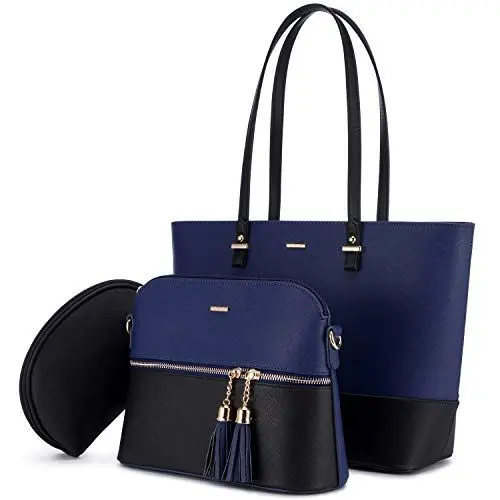 Produktbild: LOVEVOOK Handtasche Damen Schultertasche Handtaschen Tragetasche Damen Groß Designer Elegant Umhängetasche Henkeltasche Set 3-teiliges Set, Blau Schwarz…