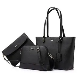 Produktbild: LOVEVOOK Handtasche Damen Shopper Schultertasche Blau Umhängetasche Geldbörse Tragetasche Groß Tasche Tote für Büro Schule Einkauf Reise Leder 3-teiliges Set, Schwarz, M