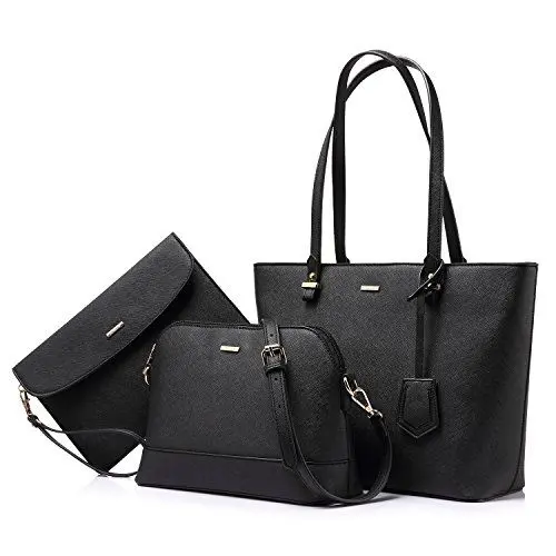 Produktbild: LOVEVOOK Handtasche Damen Schultertasche Handtaschen Tragetasche Damen Groß Designer Elegant Umhängetasche Henkeltasche Set 3-teiliges Set Schwarz