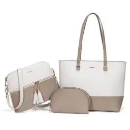 Produktbild: LOVEVOOK Handtaschen Damen Shopper Schultertasche Umhängetasche Damen Groß Damen Tasche für Büro Schule Einkauf Reise Handtasche 3-teiliges Set, Beige Khaki