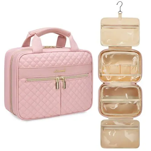 Produktbild: LOVEVOOK Kulturtasche Damen, Kulturbeutel zum Aufhängen, Waschtasche Kosmetiktasche Gross, Hanging Toiletry Bag Women, Wasserdichter Travel Wash Bag Schminktasche für Reise Urlaub Ferien Rosa