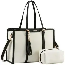 Produktbild: LOVEVOOK Laptop Handtasche Damen 17 Zoll Tote Shoulder Crossbody Bag Groß Canvas Shopper Tasche Elegante Schultertasche Aktentasche Arbeitstasche Lehrertasche für Büro Business Work Reise Freizeit