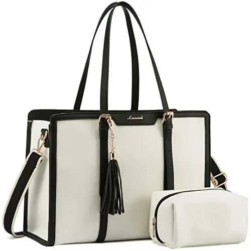 Produktbild: LOVEVOOK Laptop Handtasche Damen 17 Zoll Tote Shoulder Crossbody Bag Groß Canvas Shopper Tasche Elegante Schultertasche Aktentasche Arbeitstasche Lehrertasche für Büro Business Work Reise Freizeit