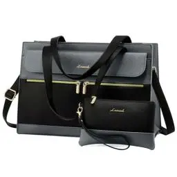 Produktbild: LOVEVOOK Laptop Handtasche Damen Groß, 15,6 Zoll Laptoptasche Elegant Shopper Tasche Damen, PU Leder Aktentasche Crossbody Handbag, Wasserdicht Arbeitstasche Lehrertasche für Büro Uni Schule, Grau