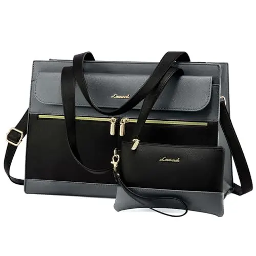 Produktbild: LOVEVOOK Laptop Handtasche Damen Groß, 15,6 Zoll Laptoptasche Elegant Shopper Tasche Damen, PU Leder Aktentasche Crossbody Handbag, Wasserdicht Arbeitstasche Lehrertasche für Büro Uni Schule, Grau