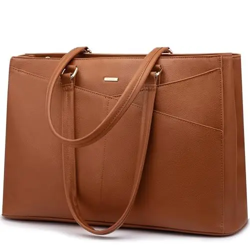 Produktbild: LOVEVOOK Laptop Handtasche Damen, Laptoptasche 15,6 Zoll Mittelgroß Arbeitstasche Lehrertasche Shopper Tasche, Aktentasche Tote Bag Handbags for Women, Business Notebook Tasche für Büro Uni, Braun