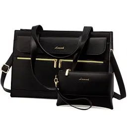 Produktbild: LOVEVOOK Laptop Handtasche Damen, Laptoptasche 15,6 Zoll Shopper Tasche Damen Groß, PU Leder Aktentasche Umhängetasche, Wasserdicht Arbeitstasche Lehrertasche für Business Büro Schule, Schwarz