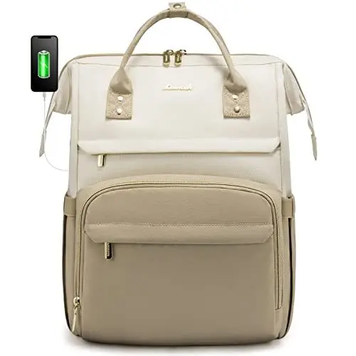 Produktbild: LOVEVOOK Laptop Rucksack Damen 15,6 Zoll, Groß Schulrucksack Teenager Arbeitsrucksack Business Rucksack Lehrertasche, Rucksack Handgepäck 40x30x20 Für Reise Uni Schule, Beige Khaki