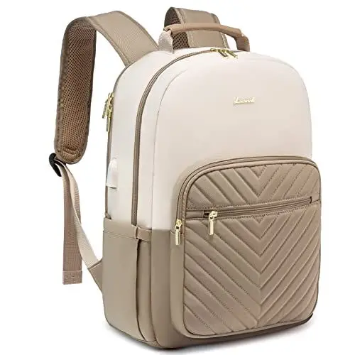 Produktbild: LOVEVOOK Laptop Rucksack Damen 17 Zoll groß Schulrucksack Mädchen Teenager Schultasche Wasserdichter Rucksäcke Elegant mit USB Ladeanschluss, für Reise Uni Business, Beige Khaki