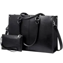 Produktbild: LOVEVOOK Laptoptasche 15.6 Zoll Handtasche Damen Umhängetasche Große PU Leder Shopper Tote Bag Arbeitstasche Aktentasche Lehrertasche für Business Arbeit Büro Schule, Schwarz
