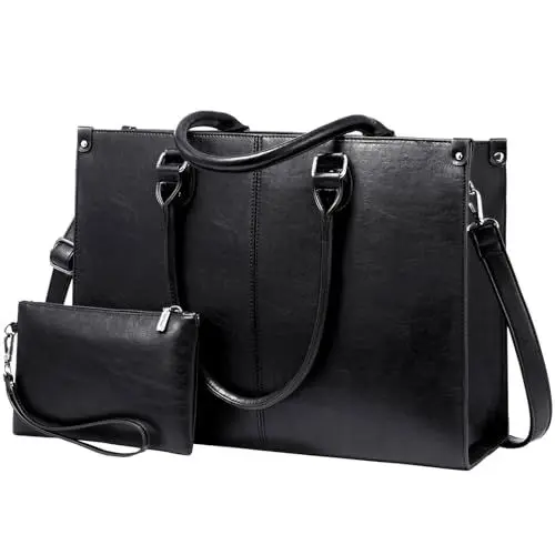 Produktbild: LOVEVOOK Laptoptasche 15.6 Zoll Handtasche Damen Umhängetasche Große PU Leder Shopper Tote Bag Arbeitstasche Aktentasche Lehrertasche für Business Arbeit Büro Schule, Schwarz
