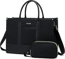 Produktbild: LOVEVOOK Laptoptasche Damen 15,6 Zoll, Wasserdicht Arbeitstasche Handtasche Groß Schultasche Shopper Business Tasche Aktentasche Lehrertasche, Leder Tote Bag Notebooktasche für Büro Uni Schwarz