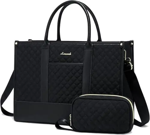 Produktbild: LOVEVOOK Laptoptasche Damen 15,6 Zoll, Wasserdicht Arbeitstasche Handtasche Groß Schultasche Shopper Business Tasche Aktentasche Lehrertasche, Leder Tote Bag Notebooktasche für Büro Uni Schwarz