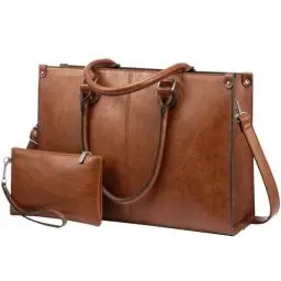 Produktbild: LOVEVOOK Laptoptasche Damen Handtasche Große 15.6 Zoll PU Leder Shopper Tasche Woman Shoulder Crossbody Tote Bag Arbeitstasche Aktentasche Umhängetasche für Business Lehrertasche Büro Schule, Braun