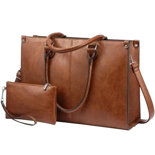 Produktbild: LOVEVOOK Laptoptasche Damen Handtasche Große 15.6 Zoll PU Leder Shopper Tasche Woman Shoulder Crossbody Tote Bag Arbeitstasche Aktentasche Umhängetasche für Business Lehrertasche Büro Schule, Braun