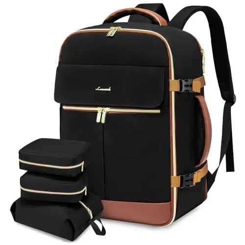 Produktbild: LOVEVOOK Reiserucksack Handgepäck Flugzeug, Rucksack Reise Flug Genehmigt Für Ryanair Easyjet, Travel Backpack Laptop Rucksack Damen Herren Für Business Arbeit, Schwarz Braun