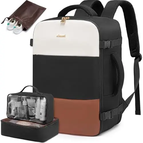 Produktbild: LOVEVOOK Reiserucksack Handgepäck Flugzeug, Wasserdicht Travel Backpack Damen Koffer Handgepäck Tasche Rucksack 45x36x20cm backpacker Carry On Luggage für Ryanair Easyjet Eurowings