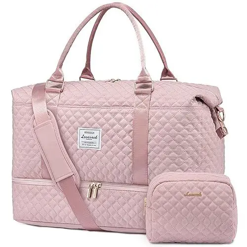 Produktbild: LOVEVOOK Reisetasche Sporttasche Damen Groß mit Kulturtasche Weekender Travel Duffle Bag, Schuhfach & Nassfach Kliniktasche Geburt Wickeltasche Wasserdicht Handgepäck Tasche für Reise Gym Camping