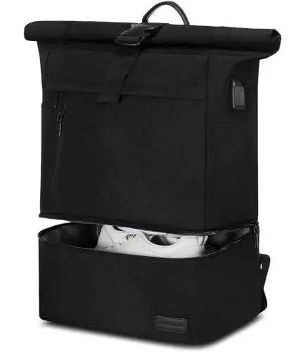 Produktbild: LOVEVOOK Rolltop Rucksack Herren Damen, Wasserdicht 17 Zoll Laptoprucksack Reiserucksack mit Schuhfach, Gym Bag Backpack, Sportrucksack für Reisen Schule Schwarz