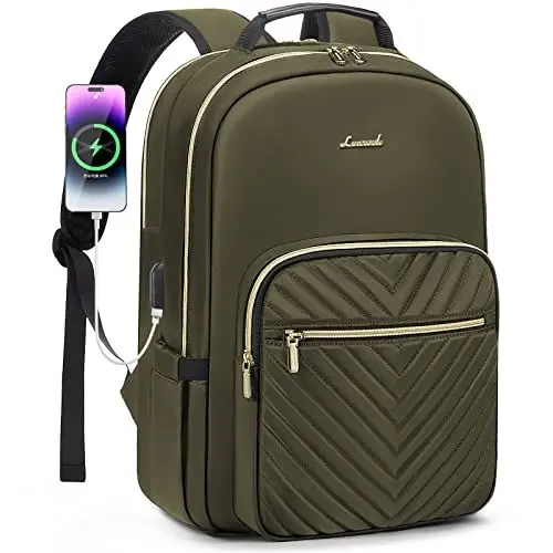 Produktbild: LOVEVOOK Rucksack Damen, 15,6 Zoll Laptop Rucksack Wasserdicht Schulrucksack Mädchen Teenager mit Laptopfach USB-Ladeanschluss, für Reisen Schule Uni Arbeit Grün