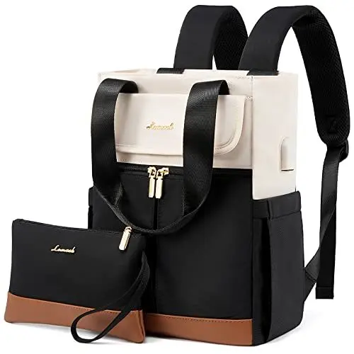 Produktbild: LOVEVOOK Rucksack Damen Klein, Kleiner Rucksäcke Damen Cityrucksack Mini Rucksacktasche Elegant Handtasche Schultertasche, Wasserdicht Laptop Tagesrucksack 13,3 Zoll, Beige Schwarz Braun