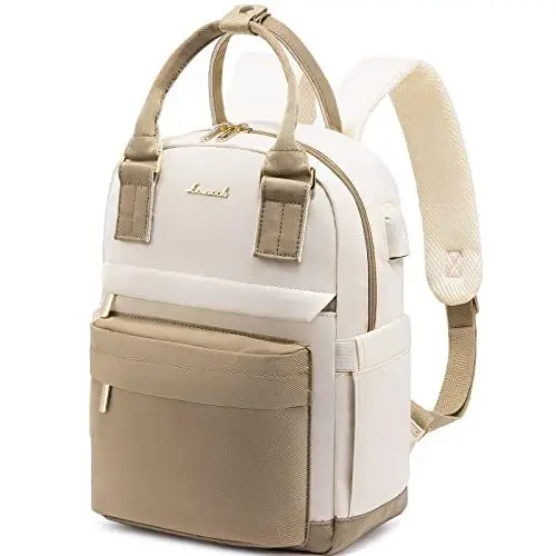 Produktbild: LOVEVOOK Rucksack Damen Klein, Wasserdicht Cityrucksack Handtasche 2 in 1 mit USB Ladeanschluss, Mini Tasche Daypack Backpack Women Elegant für Freizeit Schule Reisen Arbeit, Khaki Beige