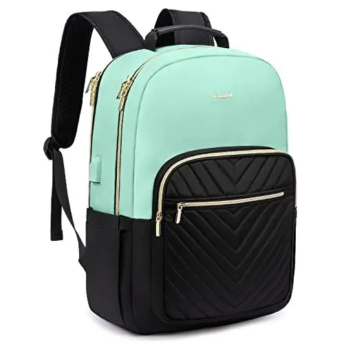 Produktbild: LOVEVOOK Rucksack Damen, Laptop Rucksäcke mit Laptopfach 15.6 Zoll Schulrucksack Mädchen Teenager, Arbeitsrucksack Elegant, Hellgrün Schwarz