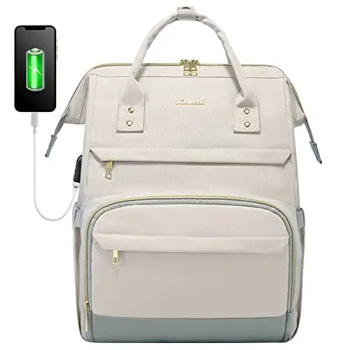 Produktbild: LOVEVOOK Rucksack Damen für Schule, Laptop Rucksack 17 Zoll, groß Schultasche Arbeitstasche Lehrertasche Damen mit Laptopfach, Weiß Grau