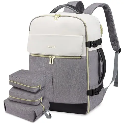 Produktbild: LOVEVOOK Rucksack Handgepäck Flugzeug Reiserucksack 55x40x20 groß Weekender Damen, Laptop Rucksack für 17 Zoll Travel Backpack mit Koffertaschen Kleidertaschen, Beige Grau Schwarz