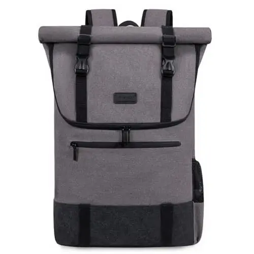 Produktbild: LOVEVOOK Rucksack Herren Damen Groß Rolltop Laptop Rucksack 17,3 Zoll, Wasserdichter Rollrucksack Schulrucksack für Uni Arbeit Reisen Business, Canvas Grau