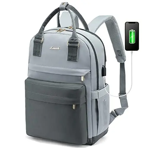 Produktbild: LOVEVOOK Schultasche Mädchen Schulrucksack Teenager Wasserdichter Tasche Damen Klein mit Laptopfach 15,6 Zoll Anti Diebstahl Rucksack für Schule Uni Reise Arbeit, Grau Blau