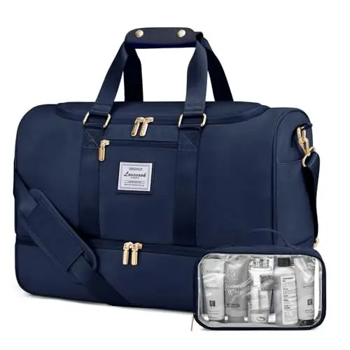 Produktbild: LOVEVOOK Sporttasche Reisetasche Damen, Weekender Travel Bag mit Kulturtasche, Schuhfach & Nassfach, Wasserdicht Carry on Bag Overnight Bag, Handgepäck Tasche für Fitness Urlaub Camping, Blau