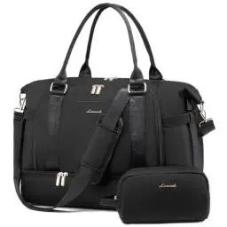 Produktbild: LOVEVOOK Sporttasche Reisetasche Damen, Weekender Travel Duffle Bag mit Kulturtasche, Schuhfach & Nassfach, Wasserdicht Gym Bag Overnight Bag, Handgepäck Tasche für Sport Reisen Flugzeug, Schwarz
