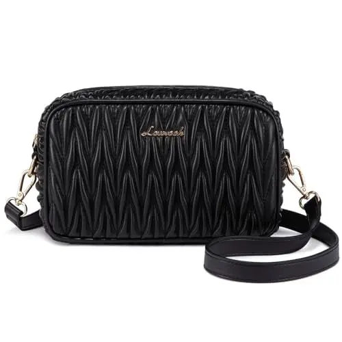 Produktbild: LOVEVOOK Umhängetasche Damen, Kleine Tasche Crossbody Bag Handytasche zum Umhängen, PU Leder Schultertasche Modern Klein Handtasche mit Abnehmbarem Schultergurt, Schwarz