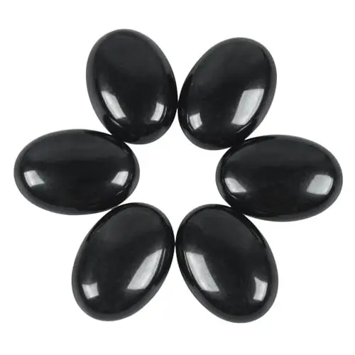 Produktbild: Lovionus89 18x25 mm ovale Cabochons Flatback Kristallheilstein für Schmuckherstellung DIY Pack von 6, Schwarzes Obsidian