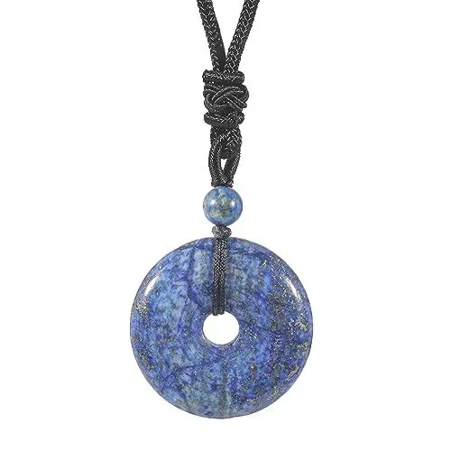 Produktbild: Lovionus89 Kreis Donut Stein Kristall Anhänger Glückliches Amulett Heilung handgemachte Halskette Charms für Frauen Männer, Lapis Lazuli