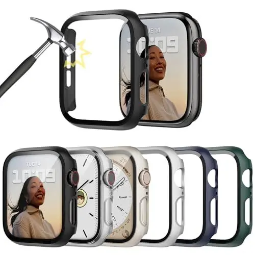 Produktbild: Lovmunia 6-Stück Schutzhülle mit Displayschutzfolie Kompatibel mit Apple Watch SE/6/5/4 40mm, Rundum Ultradünne Hard Gehäuse Eingebaut Kratzfest Gehärtetes Glas Schutzfolie für iWatch 40mm