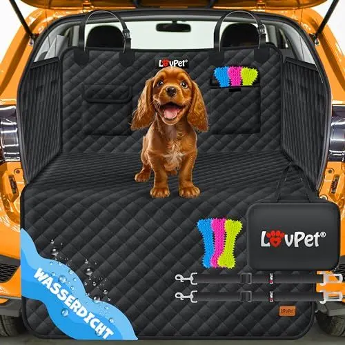 Produktbild: Lovpet Kofferraumschutz mit Seiten- und Ladekantenschutz Hundedecke für Auto-Rückbank mit Sichtfenster & Zubehör Hunde-Autodecke Premium - Wasserdicht Kratzfest & Universal einsetzbar Schwarz