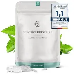 Produktbild: LoWell® 100g Mentholkristalle aus 100% reiner Minze - Ideal als Sauna Aufgussmittel für die Sauna in wiederverschließbarer Beutel - Menthol