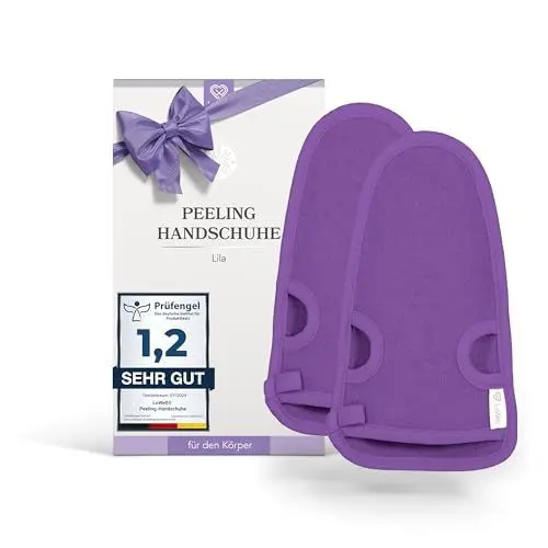 Produktbild: LoWell® 2 Stück Peelinghandschuh Körper, Hamam Handschuh Peeling für Körper und Gesicht, Handschuh Peeling, Exfoliating Gloves, Body Scrub, Bonus Peeling Guide und 2 Saugnäpfe, Grau