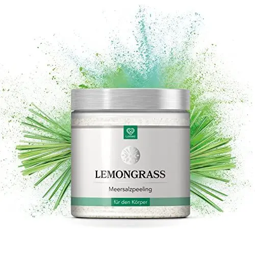 Produktbild: LoWell® 500g Körperpeeling aus Meersalz für Dusche und Sauna - Peeling mit pflegendem Jojobaöl - Body Scrub - Lemongrass-
