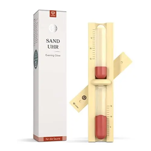 Produktbild: LoWell® Sauna Sanduhr - Evening Glow Saunauhr - Roter Sand Sauna Uhr - Ideales Sauna Zubehör - Aus natürlichem Eschenholz hochwertige Verarbeitung - Robust und Hitzebeständig - 15 min