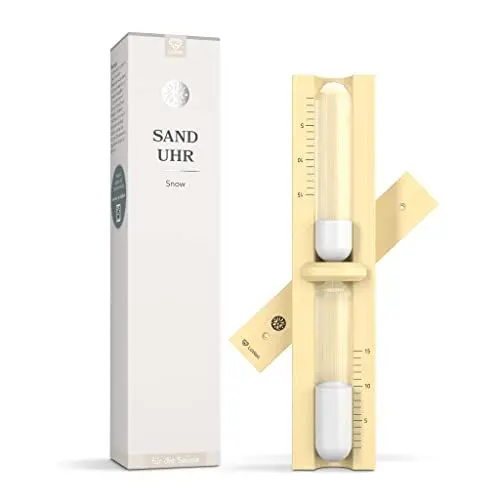 Produktbild: LoWell® Sauna Sanduhr - Snow Saunauhr - Weißer Sand Sauna Uhr - Ideales Sauna Zubehör - Aus natürlichem Eschenholz hochwertige Verarbeitung - Robust und Hitzebeständig - 15 min