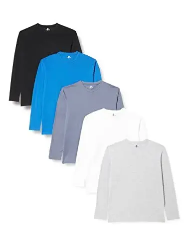 Produktbild: Lower East Herren LE133 Langarmshirt, Schwarz/Rauchblau/Königsblau/Hellgrau Melange/Weiß (5er Pack), M