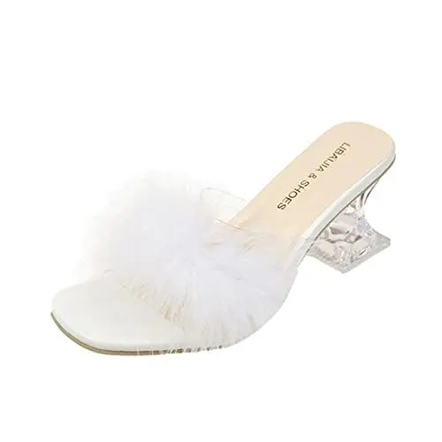 Produktbild: Elegante Schuhe Damen Mit Absatz Flip Flop Absatz Damenschuhe Atmungsaktiv Mode Transparent GlassHigh Wein Hausschuhe Sandalen Damen High Heels Gesundheitsschuhe Damen Damen Flip Flops (White, 40)
