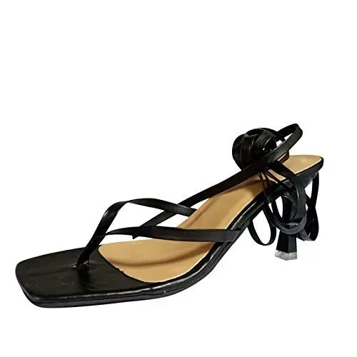 Produktbild: LOYYVE Schuhe Damen Damen-Mode Zehen Strappy-Casual-Heels Sandalen Slip-on Women High High Heels Plateau (Black, 41)