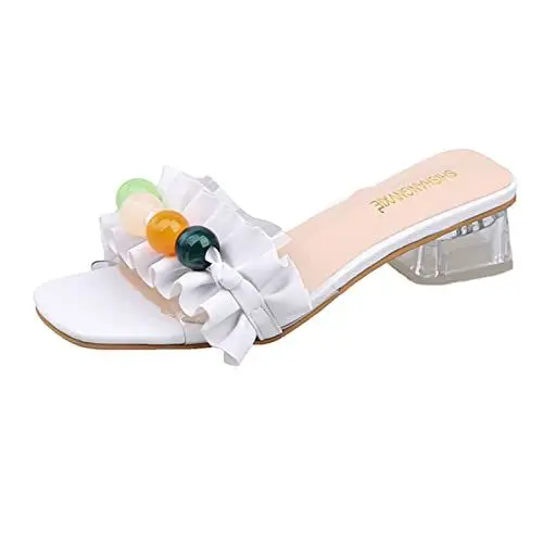 Produktbild: LOYYVE Schuhe Transparent auf Ferse Perlenabsatz Sandalen Slip High Chunky Damen High Heels Damenschuhe Größe 43 (White, 39)