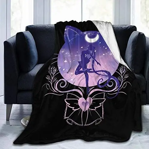Produktbild: Lphdfoxh1 Cute Moon, Cat and Sailor Anime Deckenbezug Decke Flanell Wolldecke Reise-Super Weiche Flauschige Warme Sofadecke